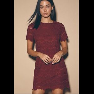 Lulus Burgundy Lace Shift Dress, Size Small
